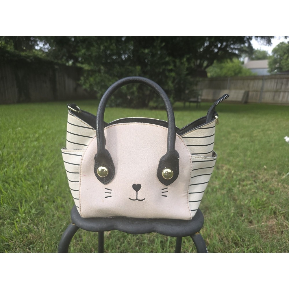 Luv Betsey Johnson Cat Face Mini Satchel Crossbody Bag Pink Stripe - Picture 1 of 5